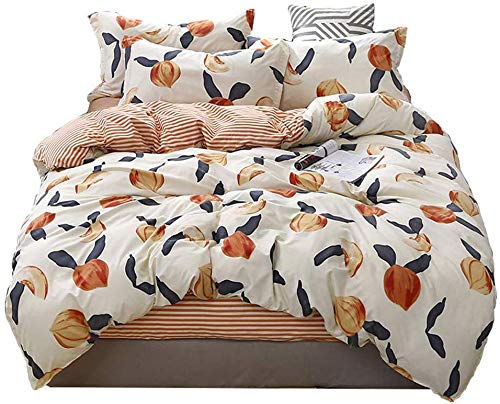 Kinder-Bettwäsche-Set, King-Size-Grösse, Früchte, pfirsichfarben, gestreift, dekorativ, 3-teilig, Ca
