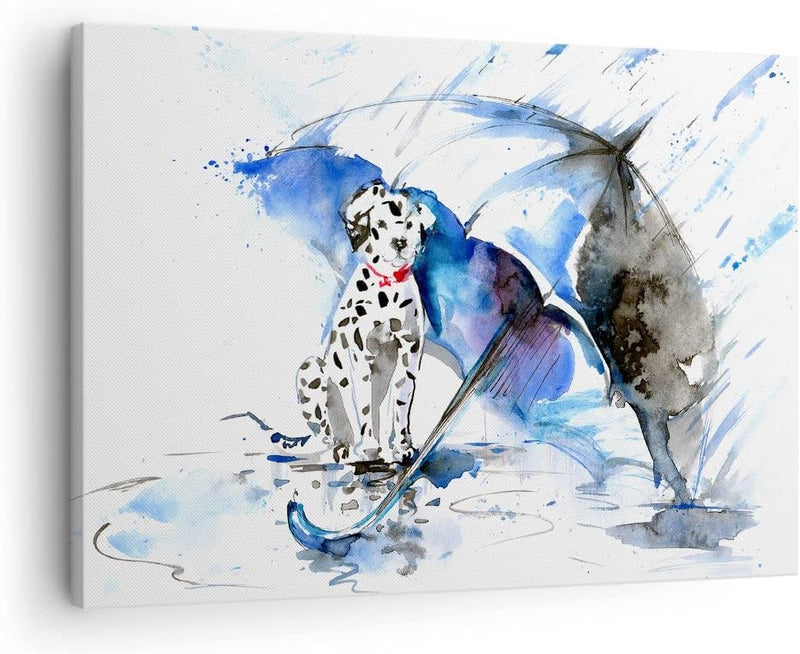 Bilder auf Leinwand Hund Regenschirm Regen Wetter Leinwandbild 70x50cm Wandbilder Dekoration Wohnzim