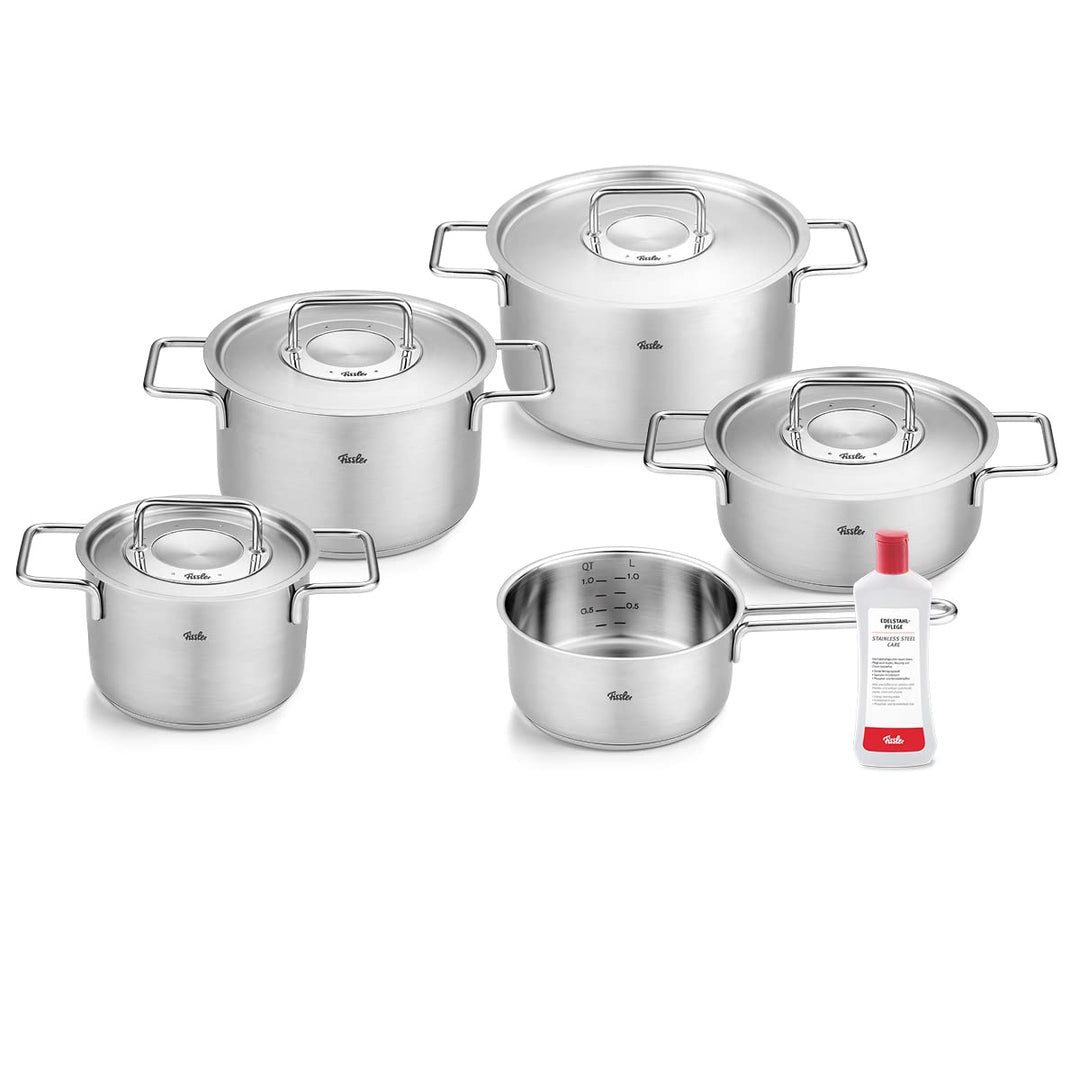 Fissler Pure Collection / Edelstahl-Kochtopfset, 6-teilig, Töpfe mit Metall-Deckel (3 Kochtöpfe,1 Br