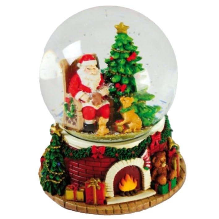 Weihnachten Schneekugel Musik Spieluhr (Weihnachtsmann auf einem Stuhl Ø12 cm), Weihnachtsmann auf E