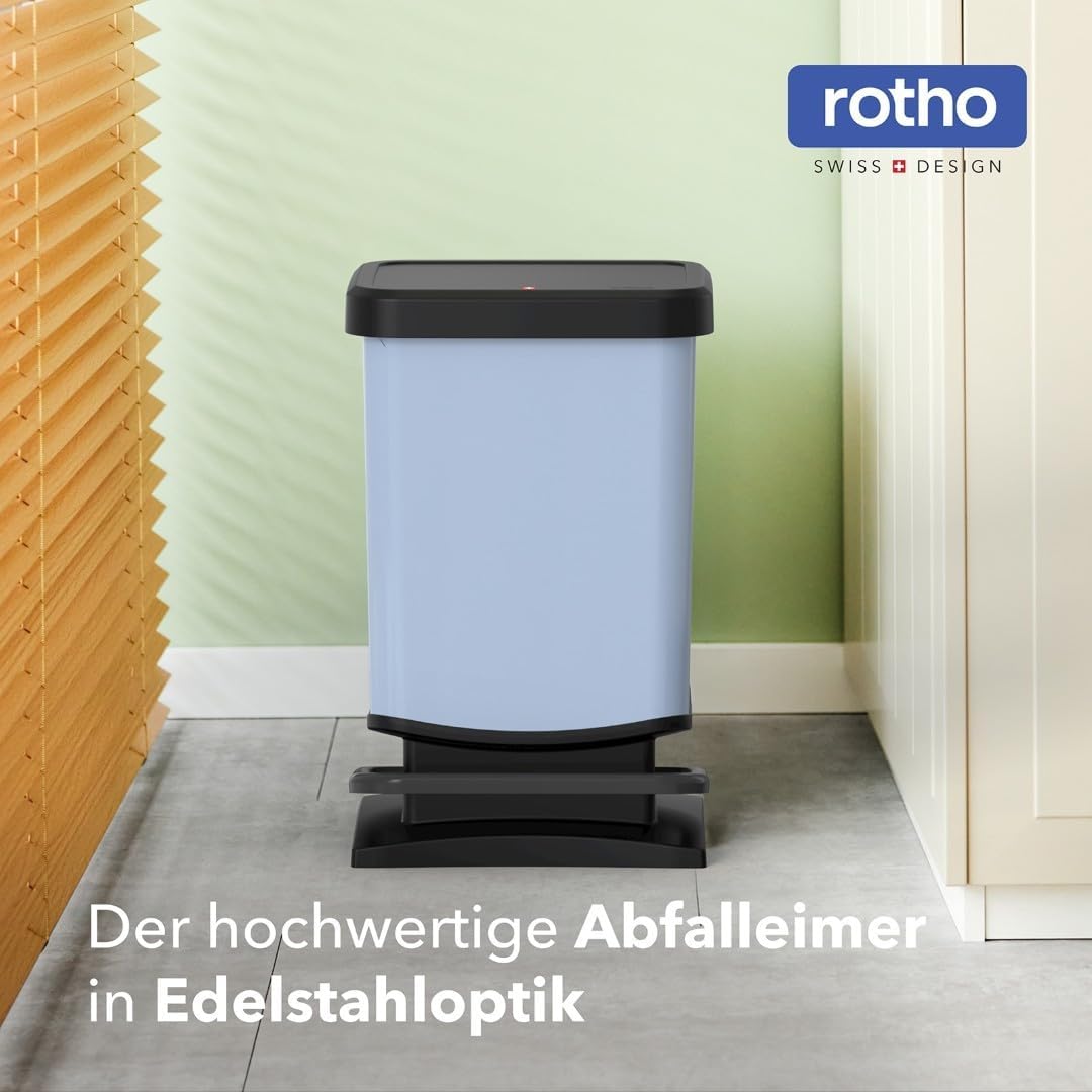 Rotho Paso Mülleimer 20l mit Deckel, Kunststoff (PP recycelt) BPA-frei, blau, 20l (29.3 x 26.6 x 45.