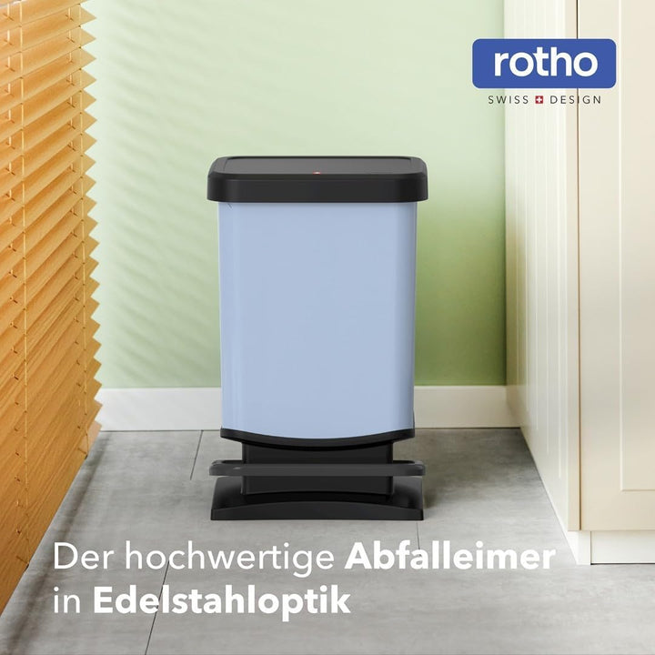 Rotho Paso Mülleimer 20l mit Deckel, Kunststoff (PP recycelt) BPA-frei, blau, 20l (29.3 x 26.6 x 45.