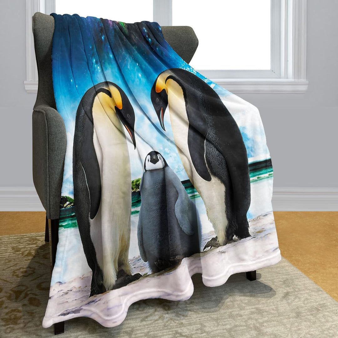 YISUMEI Kuscheldecke Blauer Himmel Pinguin Decke Flauschige Weich Fleecedecke für Sofa Bett 135x200c