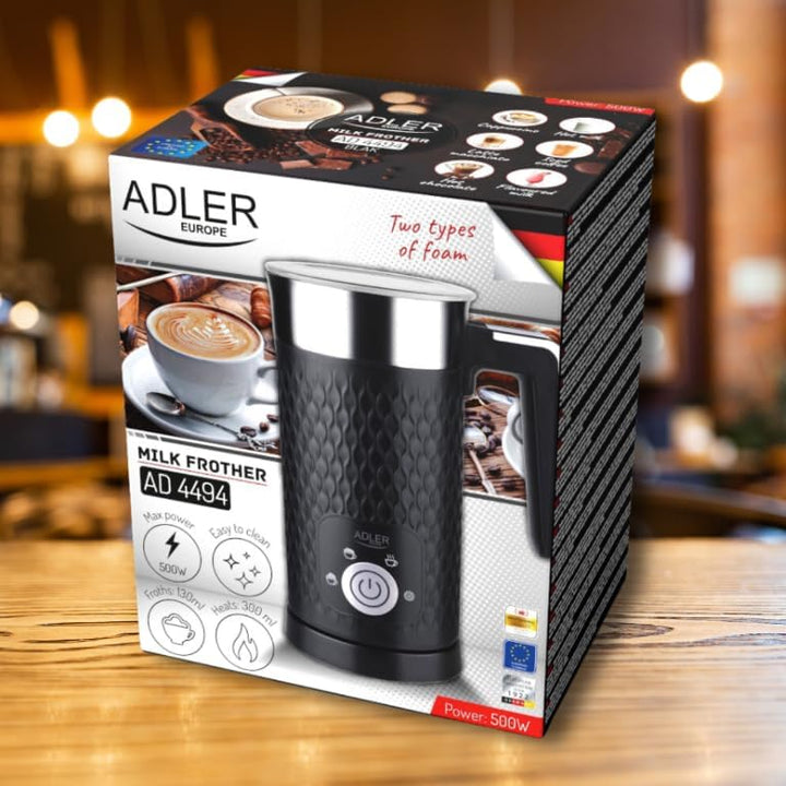 ADLER - Elektrischer Milchaufschäumer und Milchheizer - 2in1-4 Funktionen: Cappuccino, Latte, Erwärm