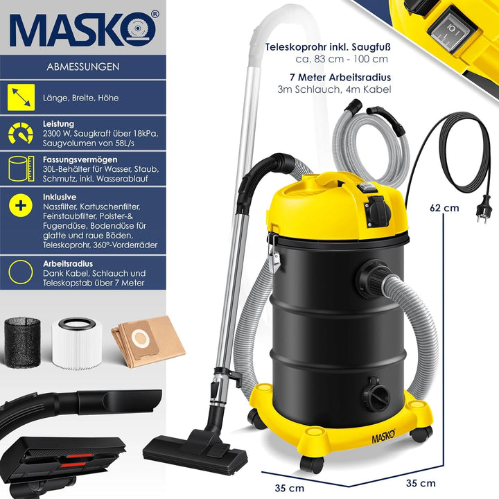 Masko® 6IN1 Industriestaubsauger Staubsauger Nass Trocken Sauger Aschesauger 2300W + Steckdose✓ Blas