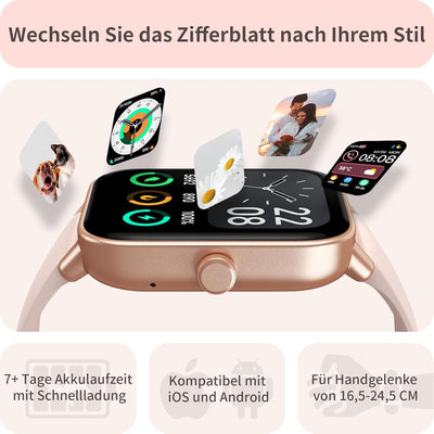 Smartwatch mit Telefonfunktion und Alexa Built-in, 1.8" Fitnessuhr Damen mit Schrittzähler Herzfrequ