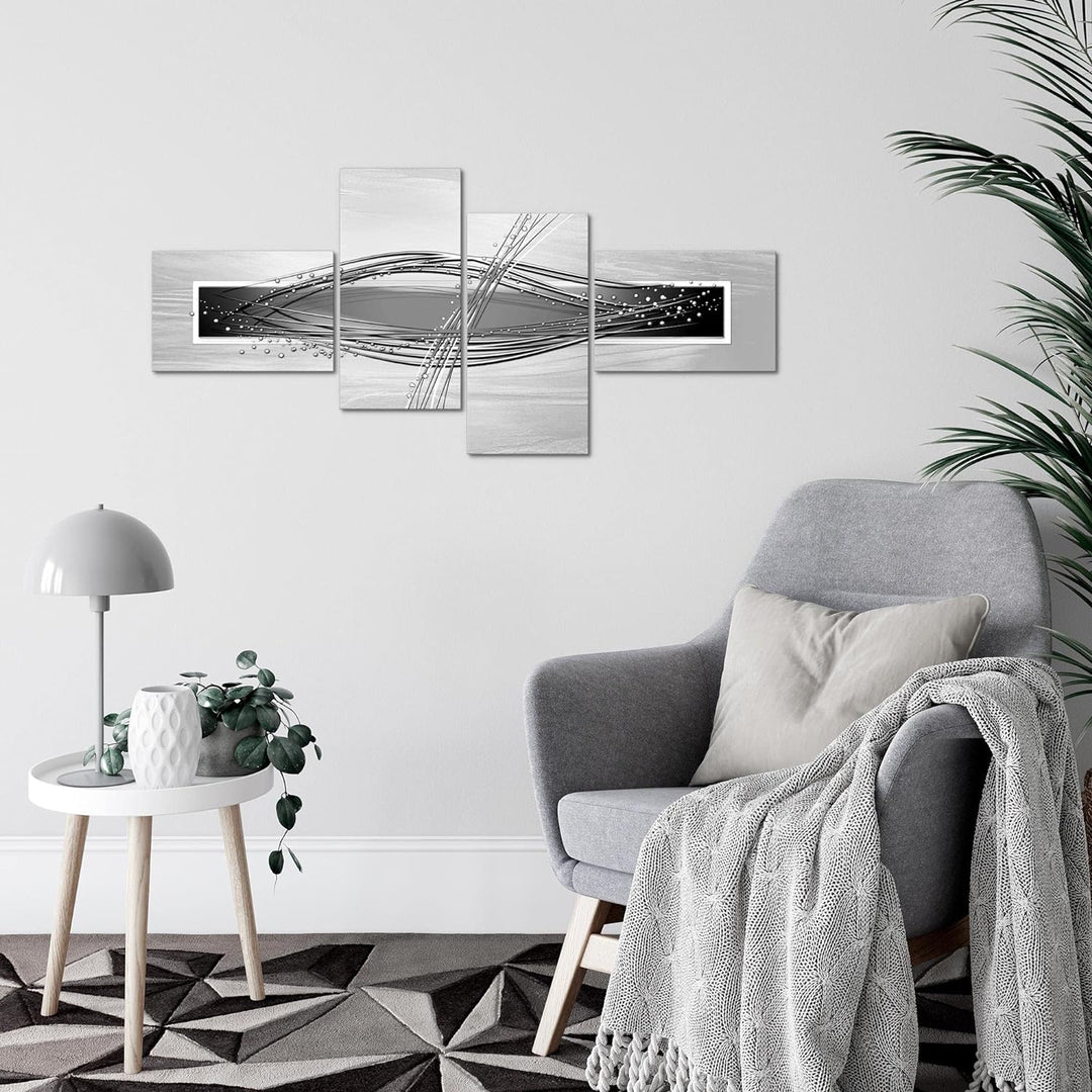 Runa Art Bild Modern Abstrakt - Made in Germany - Wandbilder Schwarz Weiss Grau 4 Teilig 103042c 100