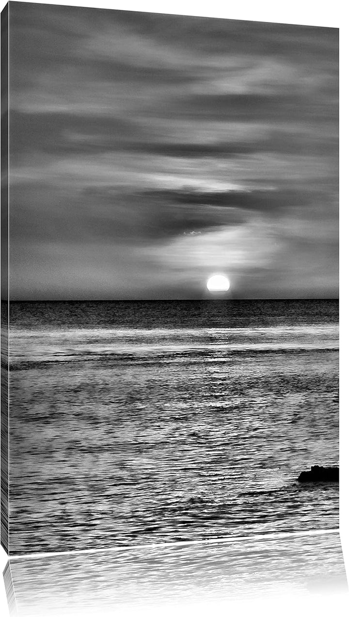 Pixxprint Sonnenuntergang am Meer / 100x70cm Leinwandbild bespannt auf Holzrahmen/Wandbild Kunstdruc