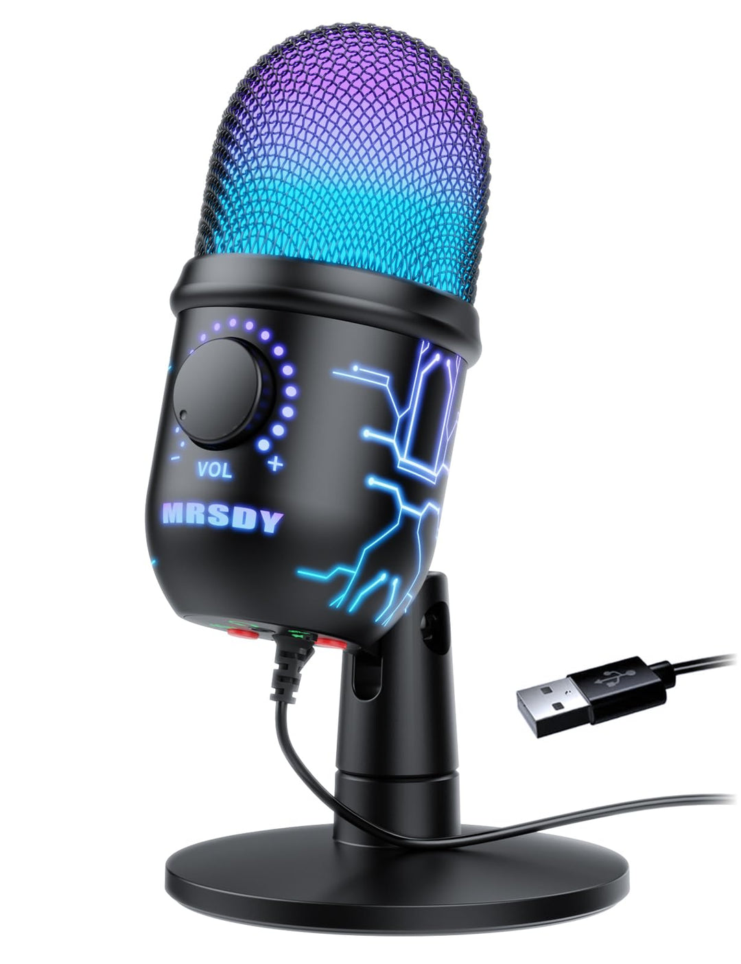 MRSDY USB-Gaming-Mikrofon für PC mit Rauschunterdrückung | Stummschalten, Verstärkung, RGB, Kondensa