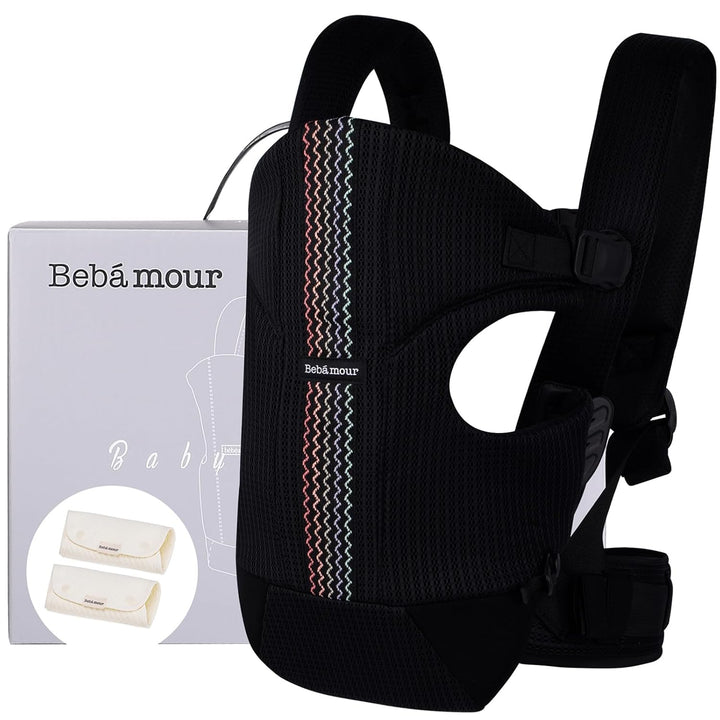 Bebamour Babytrage Vorder und Rückentrage mit 2 Schulterlätzchen,Black Pro, Black Pro