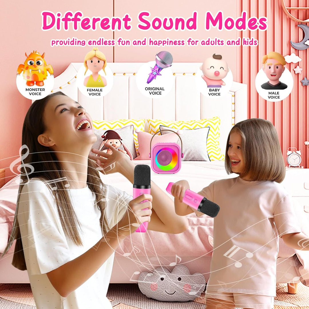 Karaoke Maschine Kinder mit 2 Mikrofon, Mini Karaoke Drahtlosen Mikrofon, Tragbares Bluetooth Lautsp