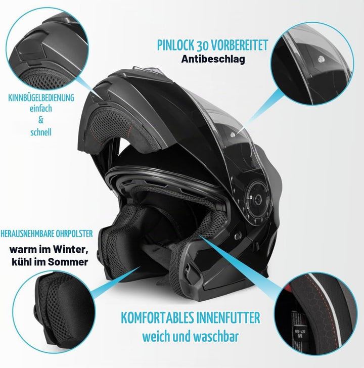 VINZ Santos Klapphelm mit Sonnenblende | ECE 22.06 &amp; PINLOCK vorbereitet | Motorrad Helm Integralhel