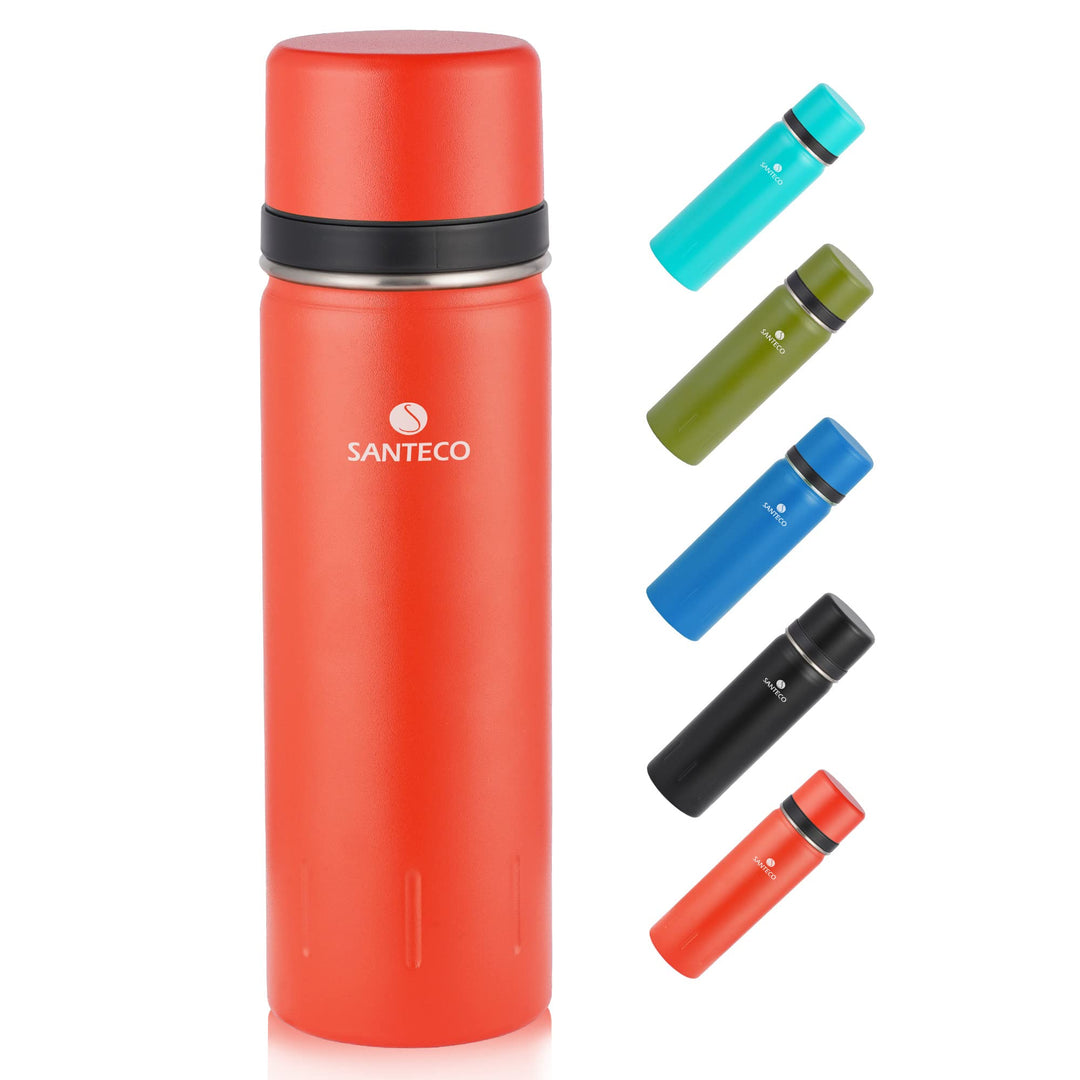 SANTECO Thermoskanne Thermosflasche Edelstahl 1l, 500ml, Auslaufsicher Isolierflasche mit Trinkbeche