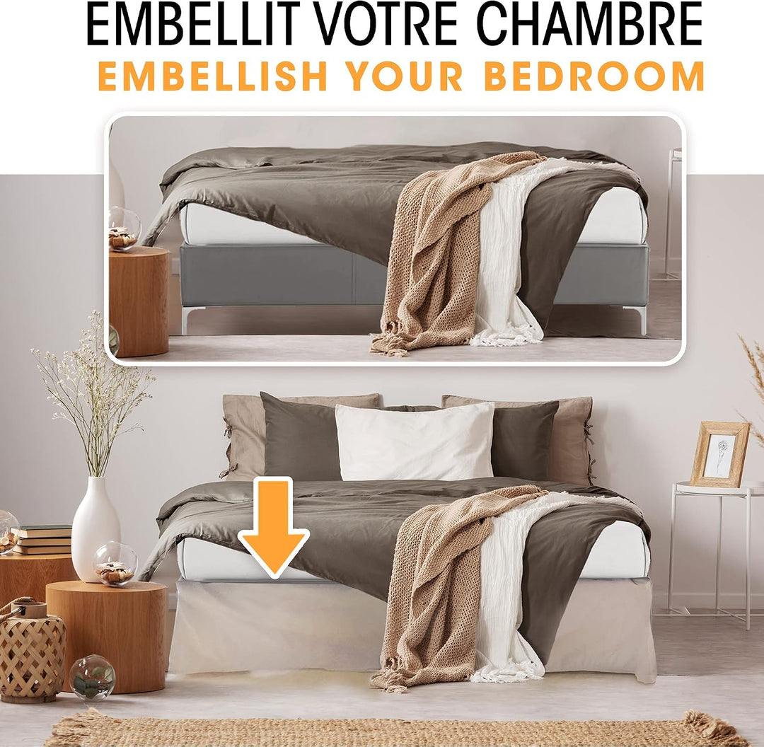 Betthusse 160x200 Beige – 4 Rüschen von 30 cm für Bett 160 x 200 cm – Bettüberwurf 160 x 200 cm – Be