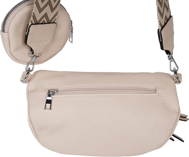 styleBREAKER Damen Halbmond Crossbody Schultertaschen Set 2-Teilig, Schultergurt mit Zick-Zack Raute