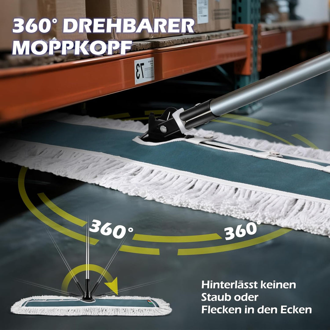 Myiosus Flach Wischmopp, 105cm Breit Gross Flachmopp, Baumwolle & Mikrofaser Mopp mit Edelstahlgriff