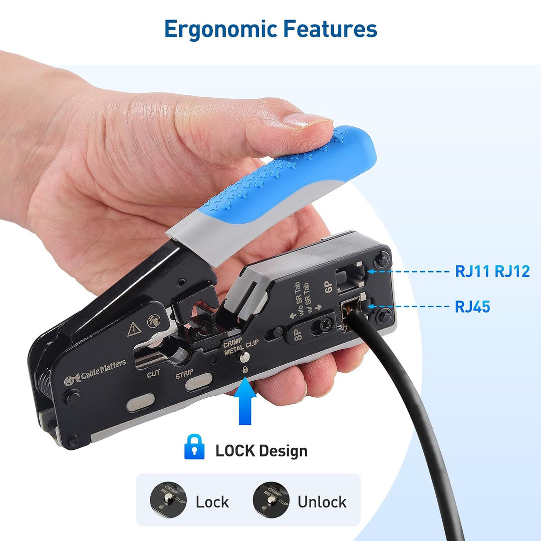 Cable Matters All-in-One RJ45 Crimpzange für geschirmte Pass-Through RJ45 Stecker - Cat8 Crimpwerkze