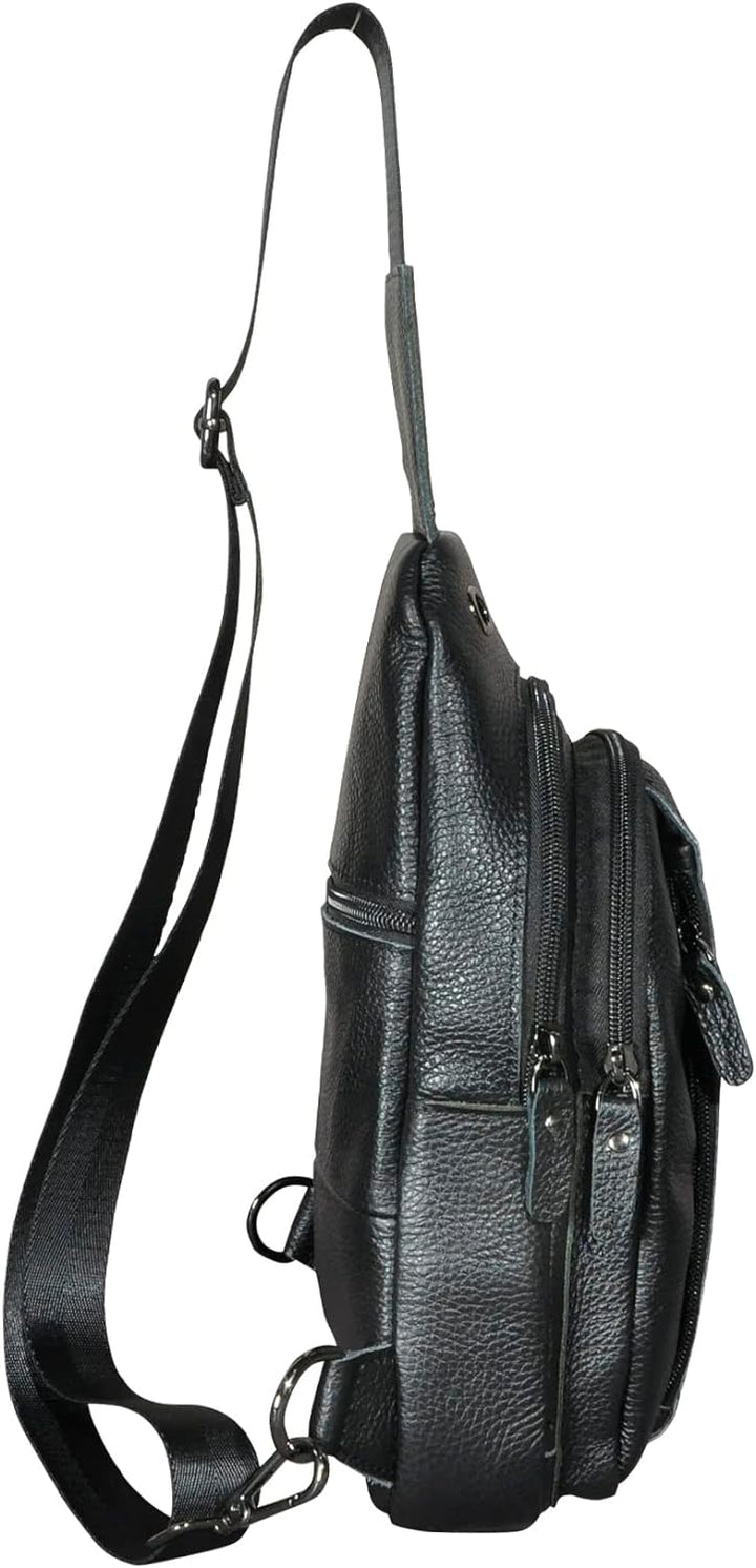 Le’aokuu Herren Echtes Leder Hüfttasche Brusttasche Bauchtsche Crossbody Bag Sling Bag Schultertsche