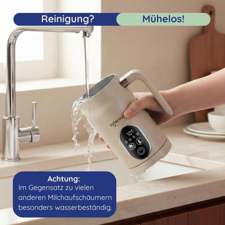 Safecourt Elektrischer Milchaufschäumer – 4 Funktionen & Temperaturregelung – fester & luftiger Milc