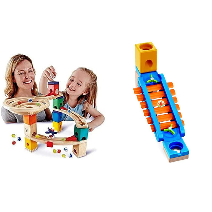 Hape E6021 Starter Set Quadrilla, Kugelbahn mit 27 Bauteilen aus Holz und 30 Murmeln, ab 4 Jahren &