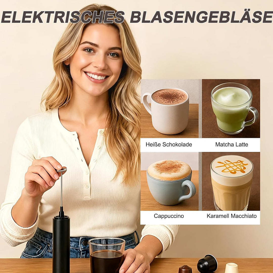 Milchaufschäumer Stab - Elektrischer Schneebesen, USB 800mah, 3 Aufsätzen 2 Geschwindigkeiten, Milch