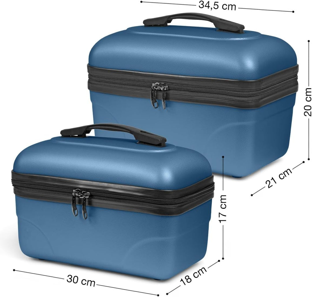 2er-Set Grosse starre Waschtisch-ABS-Schale - Kulturbeutel/Make-up-Etui 35 cm Dunkelblau, Dunkelblau