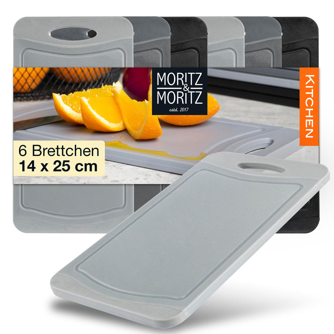 Moritz & Moritz 6x Frühstücksbrettchen Kunststoff Set - 14x25cm - Schwarz - Schneidebrett Kunststoff