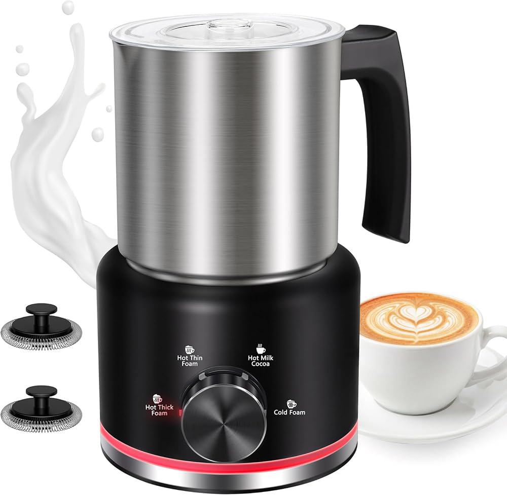 Milchaufschäumer Elektrisch, 130-500ml 600W, 4-in-1 Milchschäumer, Spülmaschinenfest, Edelstahl 304,