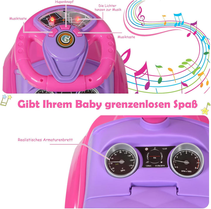 COSTWAY 3 in 1 Rutschauto Schiebeauto, Rutschfahrzeug mit abnehmbarem Schiebgriff, Schutzbügel & ver