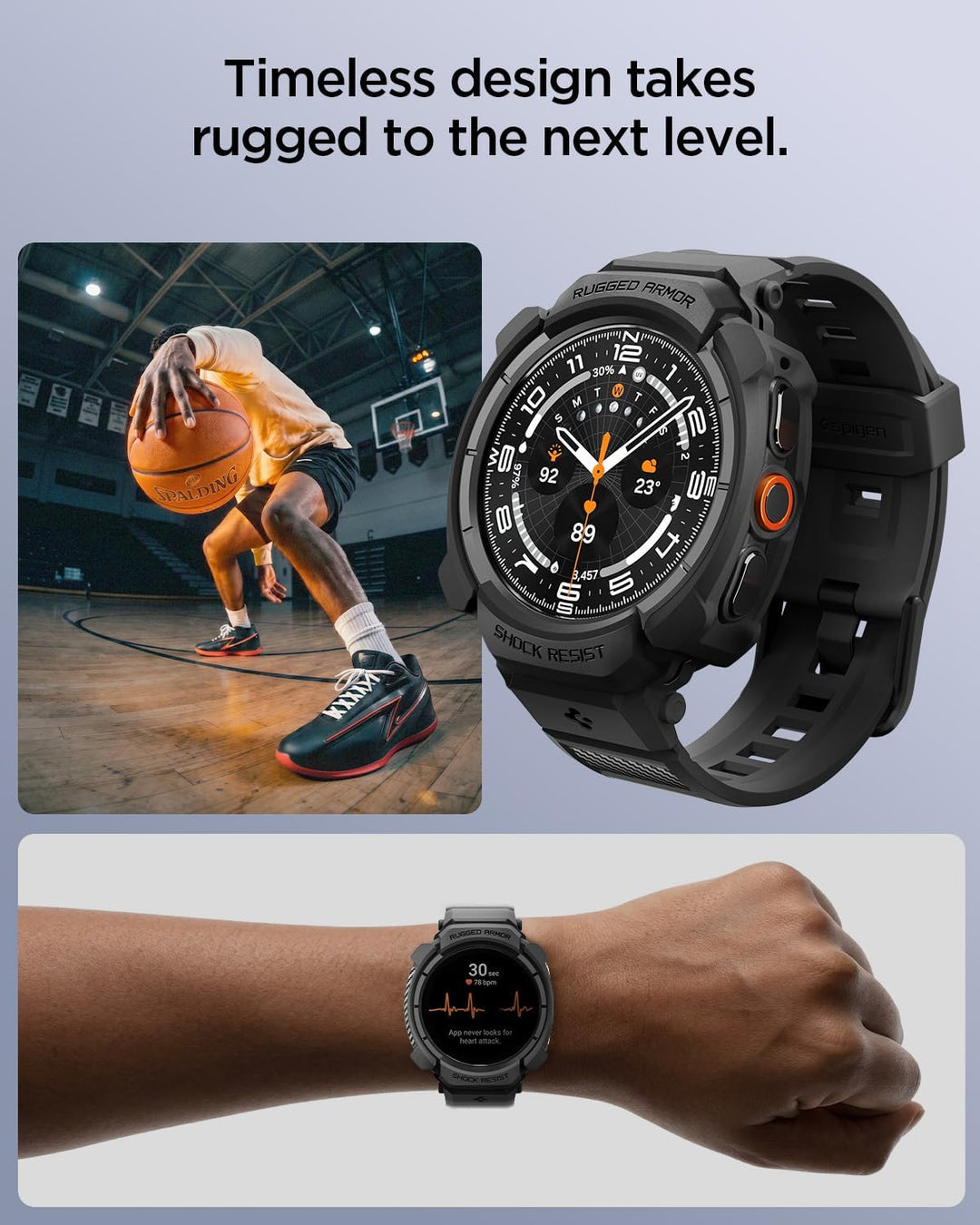 Spigen Rugged Armor Pro Hülle mit Band für Samsung Galaxy Watch Ultra 2 | TPU-Unibody-Hülle mit Armb