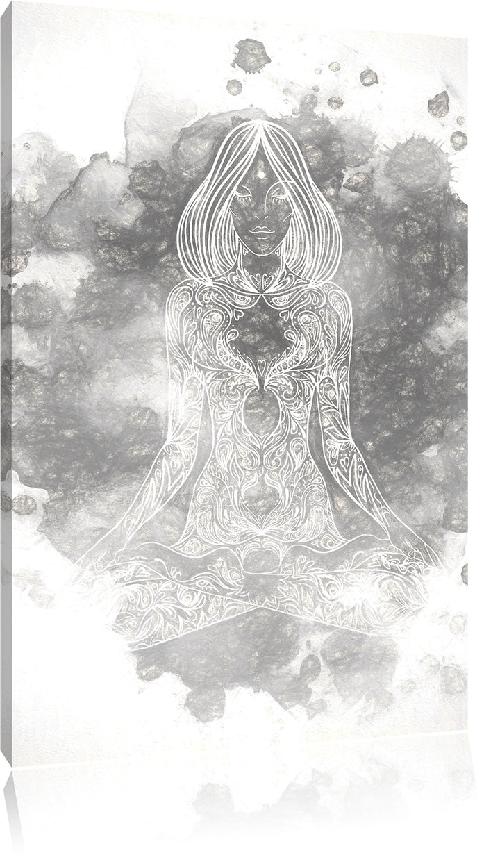 Pixxprint Lotoshaltung Yoga Kunst / 100x70cm Leinwandbild bespannt auf Holzrahmen/Wandbild Kunstdruc