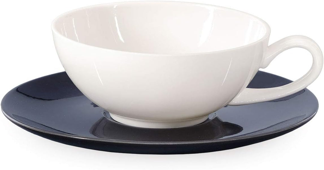 Tea for One mit Sieb Lena 500ml aus Crystal Bone China Porzellan in schwarz-weiss. Teekanne + Teetas