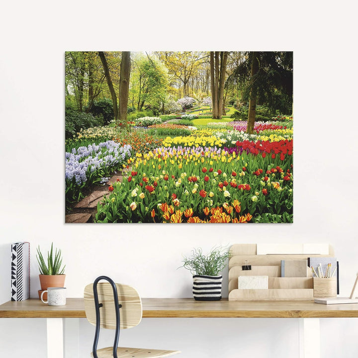 Glasbilder Wandbild Glas Bild einteilig 50x50 cm Quadratisch Blumenwiese Tulpen Blumen Frühling Natu