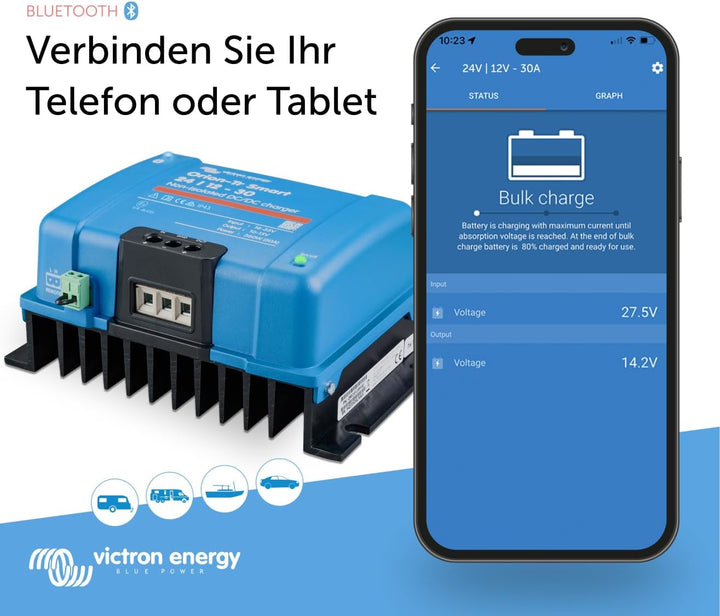 Victron Energy Orion-Tr Smart 24/12-Volt 30 Amp 360-Watt DC-DC Ladebooster, Nicht isoliert (Bluetoot