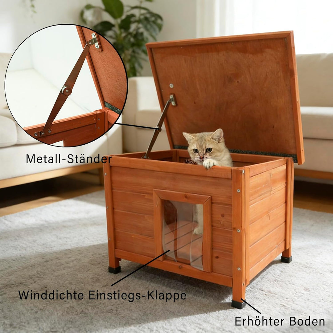 Katzenhaus aus Holz, Wetterfestes Katzenhütte mit Asphaltdach, Braun (EIN neues orange), Ein neues o