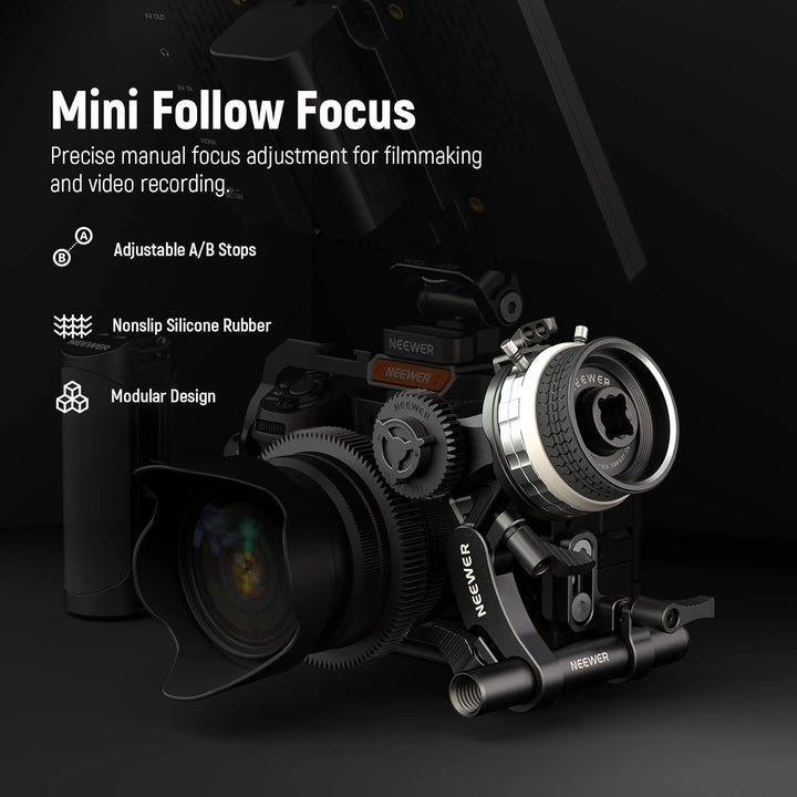 NEEWER Mini Follow Focus mit A/B Anschlägen, Objektiv Zahnkranz,15mm Stab & Stabklemme für Filmkamer