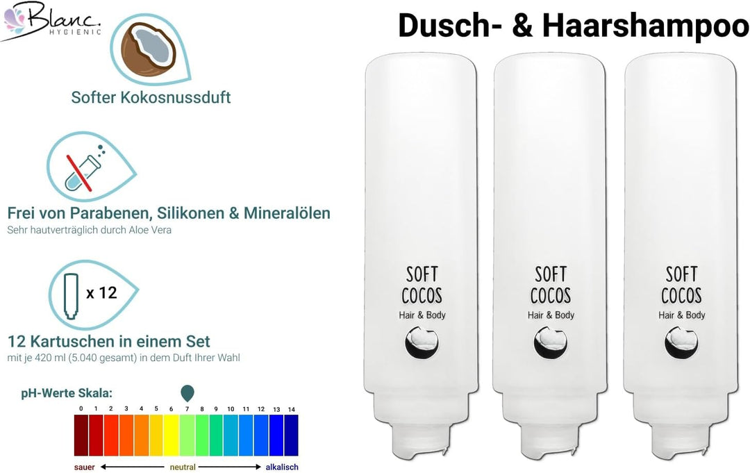 SET: Dusch- und Haarshampoo STARTER- Kit 3x420ml verschied. Düfte mit weisser Wandhalterung HOTELSER