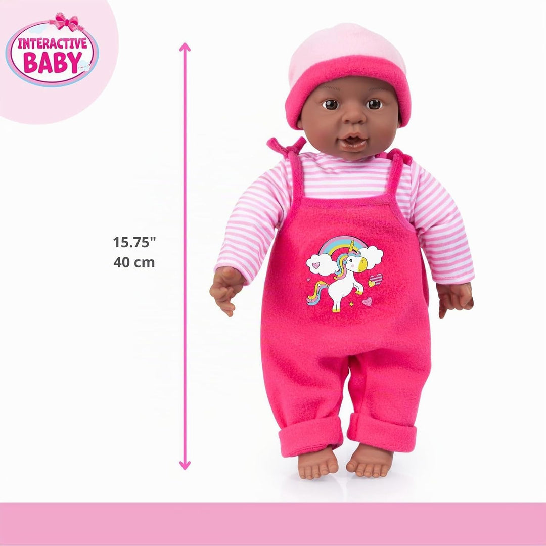 Bayer Design 94001AI Funktionspuppe, Babypuppe Brooky Girl, Mädchen, 12 Babylaute, 40cm, dunkelhäuti