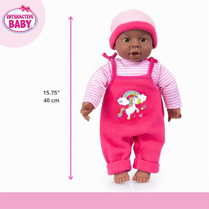 Bayer Design 94001AI Funktionspuppe, Babypuppe Brooky Girl, Mädchen, 12 Babylaute, 40cm, dunkelhäuti