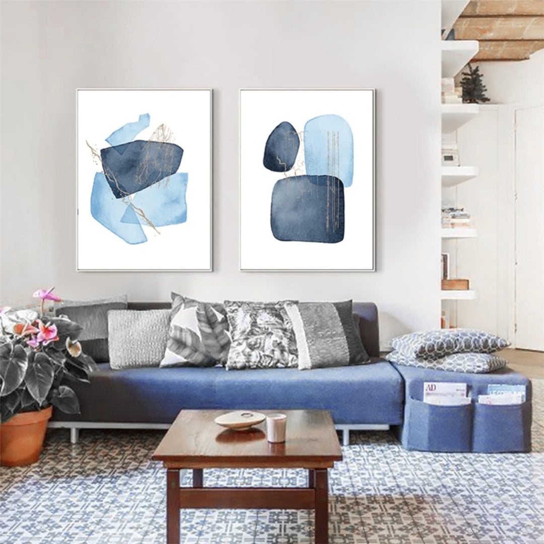 TROYSINC 3er Set Abstract Poster, Blau Geometrie Form Bilder, Ohne Rahmen Wandkunst Leinwand Poster,