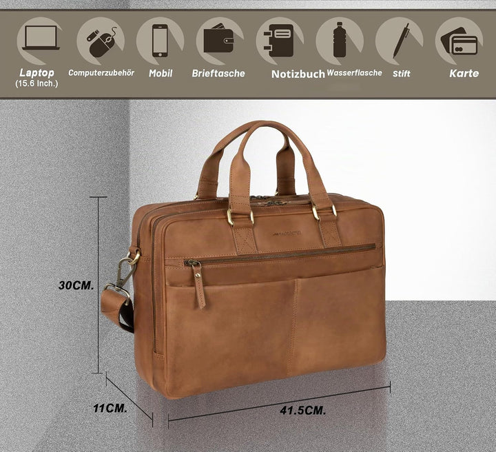 Marc Peter Laptoptasche Dallas I Leder Umhängetasche für 15.6 zoll Laptop I Aktentasche für Notebook