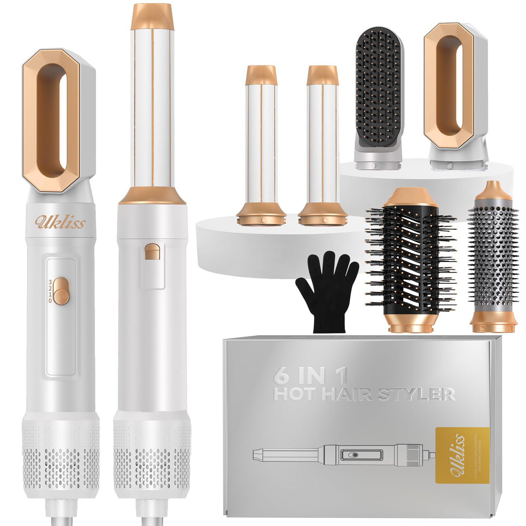UKLISS 6 in 1 Hairstyler, Hair Styler Set mit 6 Aufsätzen: Lockenföhn Automatisch, Rundbürstenföhn,