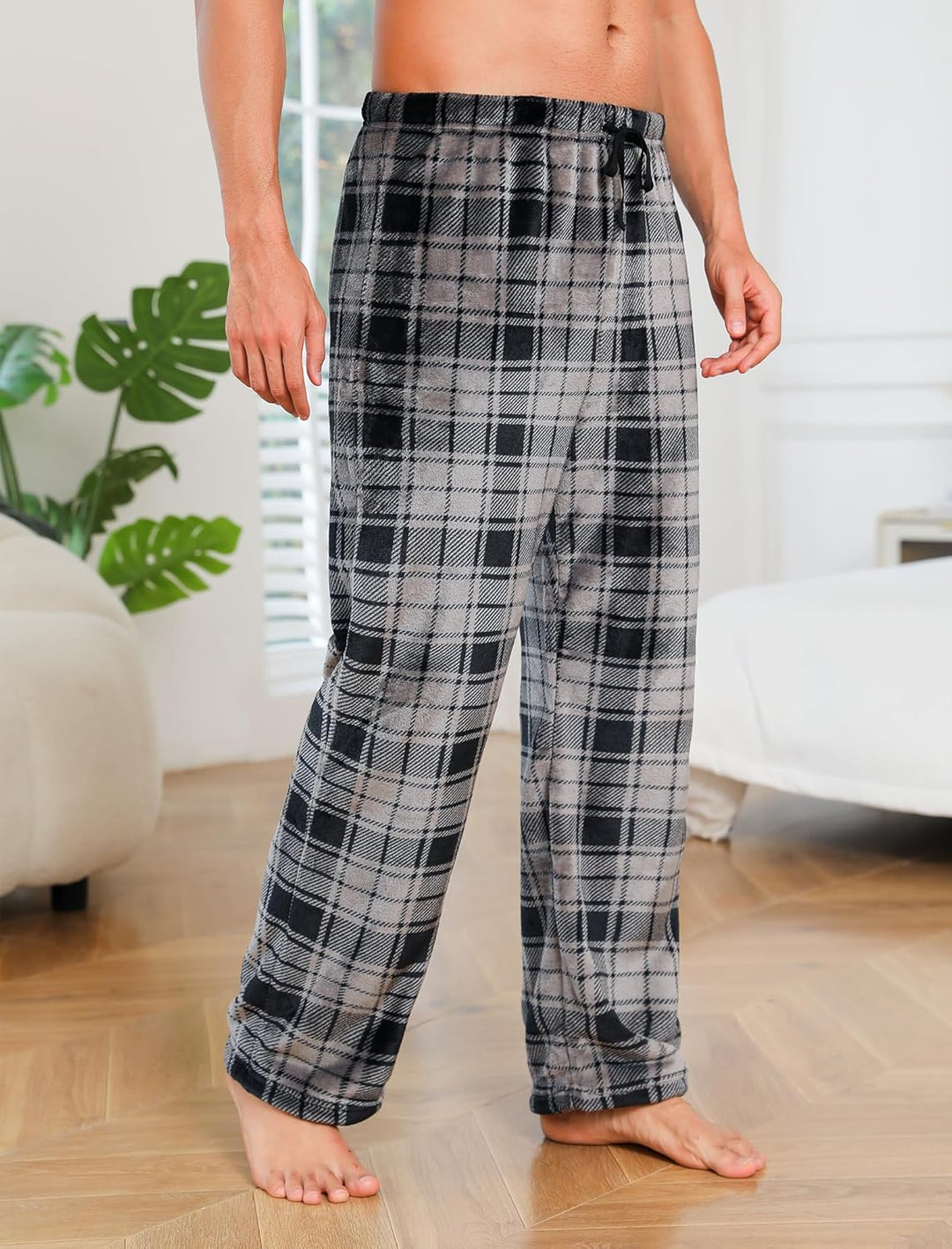 ENJOYNIGHT Schlafanzughose Herren Lang Fleece Pyjamahose Plüsch Freizeithose Warm Haushose mit Korde
