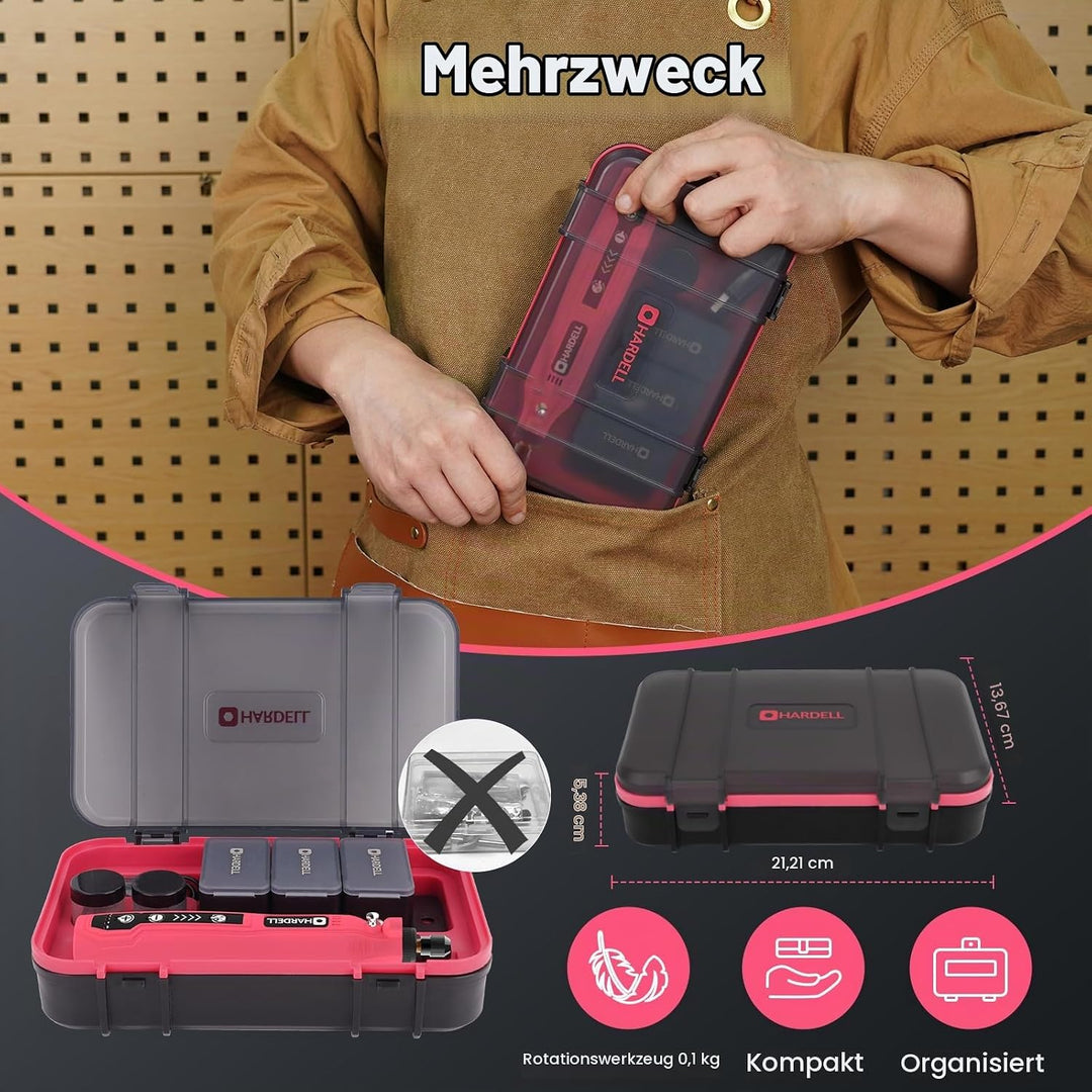 HARDELL Mini Akku Rotationswerkzeug mit LED, 5 Geschwindigkeiten (5000-18000 U/min), 3,7V Multifunkt
