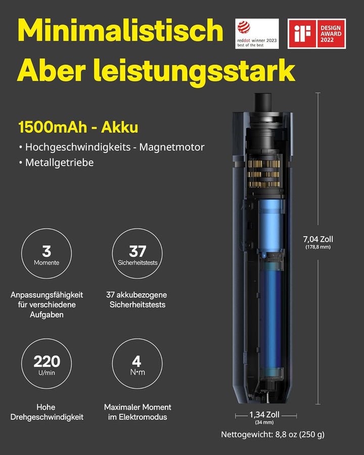 HOTO Akkuschrauber, Magnetischer Elektrischer Schraubendreher Set mit 3 Drehmomentstufen (1.5/3/4 Nm