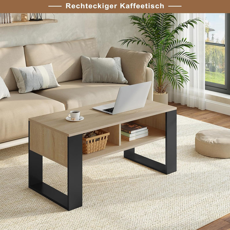 WOLTU Couchtisch mit Stauraum, Beistelltisch fürs Wohnzimmer, Wohnzimmertisch modern, rechteckiger K