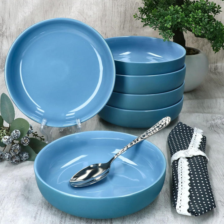 Ritzenhoff & Breker Jasper 6er Set Suppenteller Ozeanblau I 610 ml, Ø 19,3cm I Steingutteller für 6