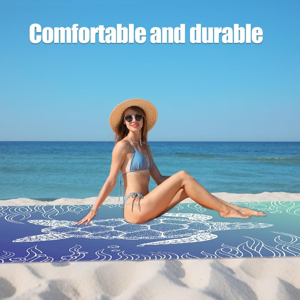 Stranddecke sandfrei, Extra gross 210 cm x 200 cm (Meeresschildkröte-B) | Picknickdecke Wasserdicht,
