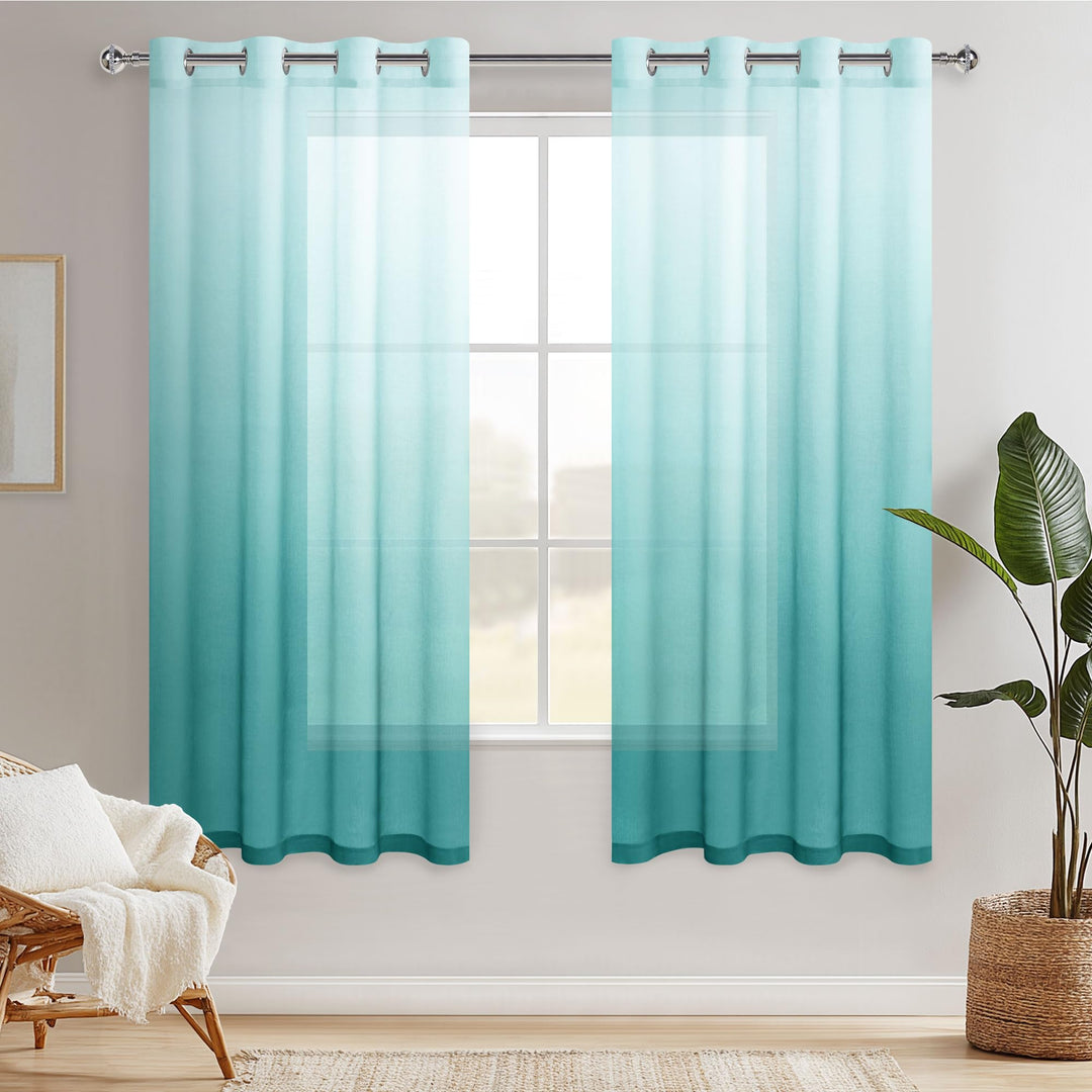 Hiasan Sheer Vorhang Farbverlauf Dekoschal mit Ösen Gardinen Voile für Schlafzimmer und Wohnzimmer,