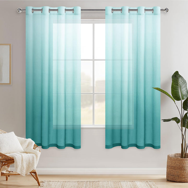 Hiasan Sheer Vorhang Farbverlauf Dekoschal mit Ösen Gardinen Voile für Schlafzimmer und Wohnzimmer,